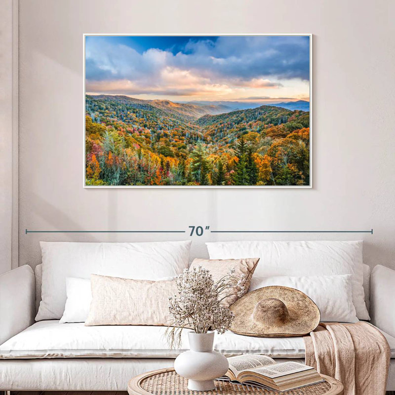 Smoky Mountains at Fall, Cadre flottant blanc, 46 po x 31 po