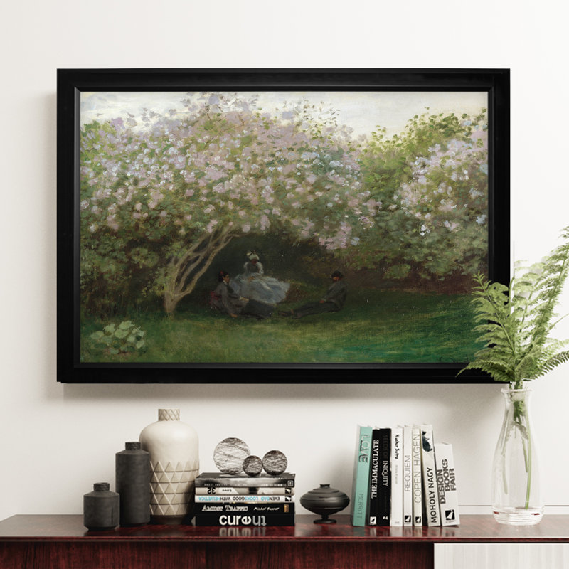 « lilacs gray weather » par claude monet, reproduction de peinture à l’huile, H 27 po x l 39 po x P 2 po, Cadre noir