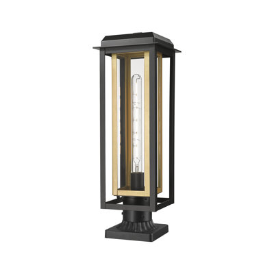 20" 1-Light Matte Black & Brass Coastal Outdoor Lantern Post Light With Clear Glass