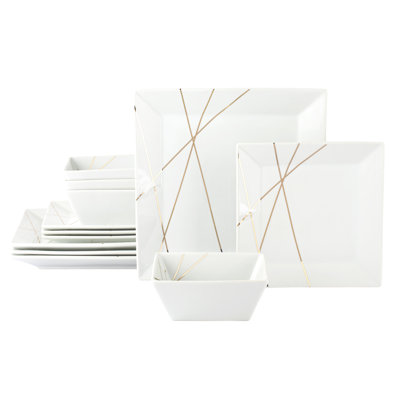 Cao 12 Piece Porcelain China Dinnerware Set - Service for 4