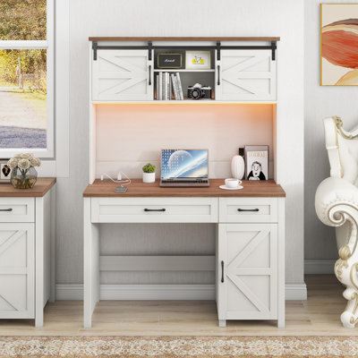Farmhouse 47" Executive Desk, Computer Desk With LED Light