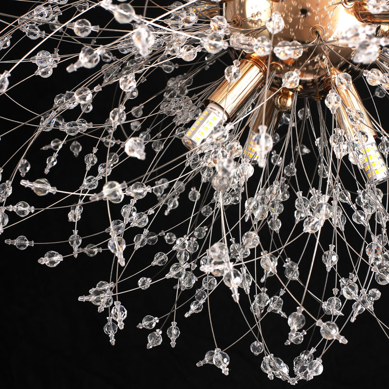 Lustre de salle à manger sphérique en cristal 12 lumières Ambera, Or rose
