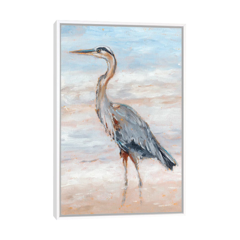 «Beach Heron II» par Ethan Harper - reproduction d'art, H 60 po x l 40po x P 1,5 po, Pas de tapis, Toile blanche encadrée