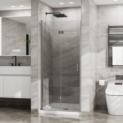 34"X 72" Shower Door. Tempered Clear Glass. Pivot Swing. Foldable, Space Optimizing. To Rust And Corrosion. Water Leakage Prevention System. 180 Pivot. Flexible Installation Choices Glass Swing