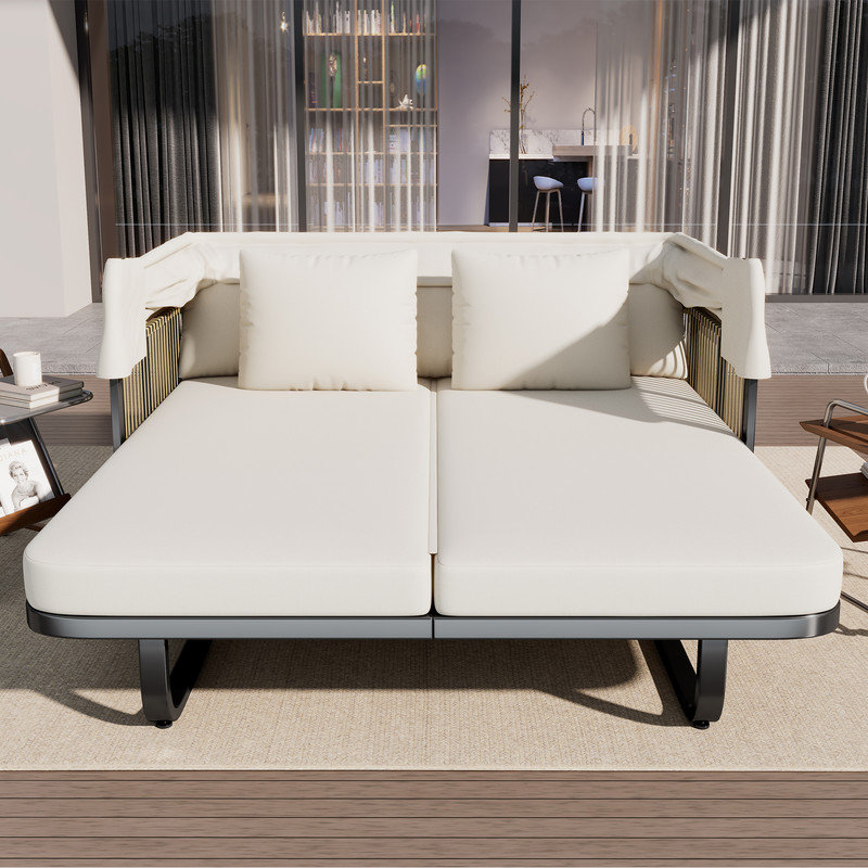 60'' Wicker Outdoor Patio Daybed, Beige
