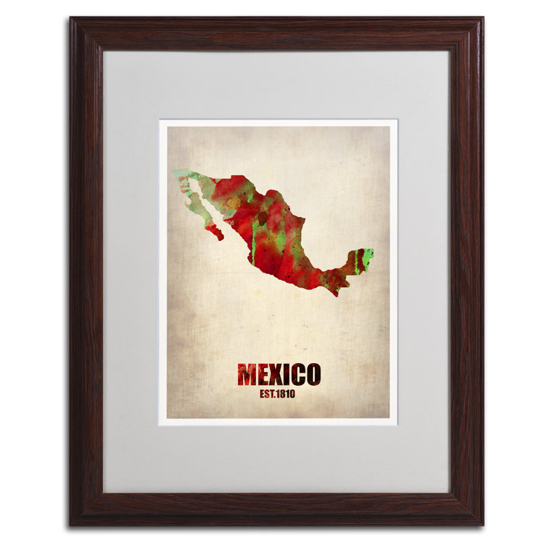 « mexique aquarelle map », reproduction d’impression sur toile encadrée, H 14 po x l 11 po x P 0,5 po, Brun