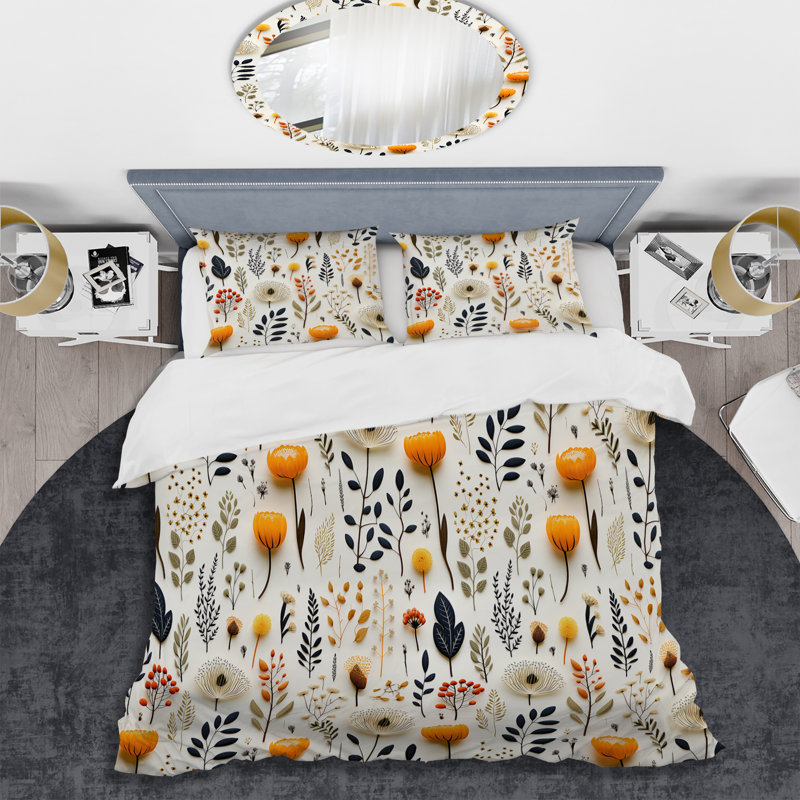 White Scandinavian Elegant Florals II - Ensemble de housse de couette à motif floral