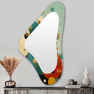 Retro Circular Joy - Abstract Geometric Metal Art Decor - Asymmetrical Modern Wall Mirror
