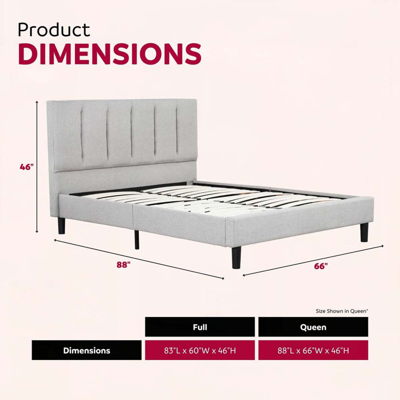 Upholstered Platform Bed Frame, Tufted Headboard, Full
