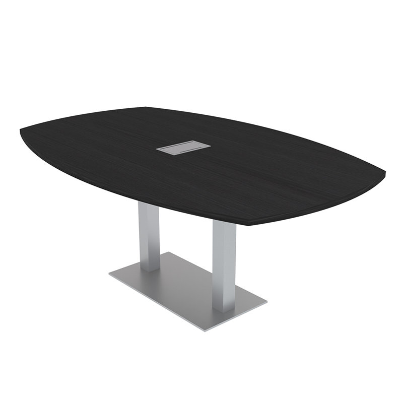 Table de réunion Arc-Boat avec base en métal double 2 modules de puissance et de données, L 72 po x l 48 po, Cyprès noir