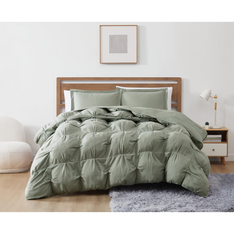 Truly Soft Cloud Puffer Comforter Set – Overfilled, Soft Microfiber, Green, King Comforter + 2 Standard Sham