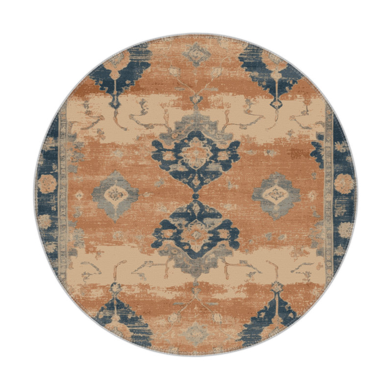 Overdyed Brown Indoor and Outdoor Area Rug, Round 5'