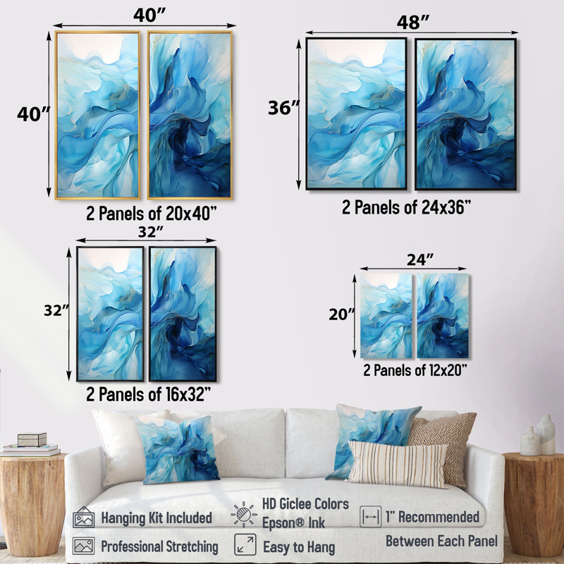 Oceanic Rhapsody II - Abstract Impressionism Wall Decor 2-Panels, Wrapped Canvas, Does Not Apply, 36" H x 48" W
