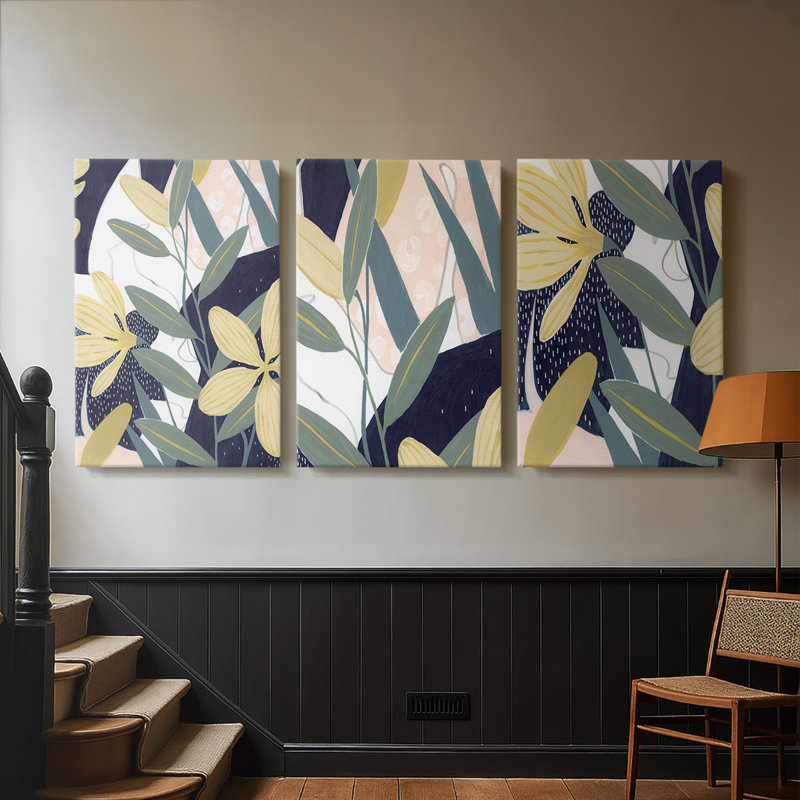 Flores Noche II  -Custom Wrapped Gallery Canvas - 3 Pieces, 12" H x 24" W