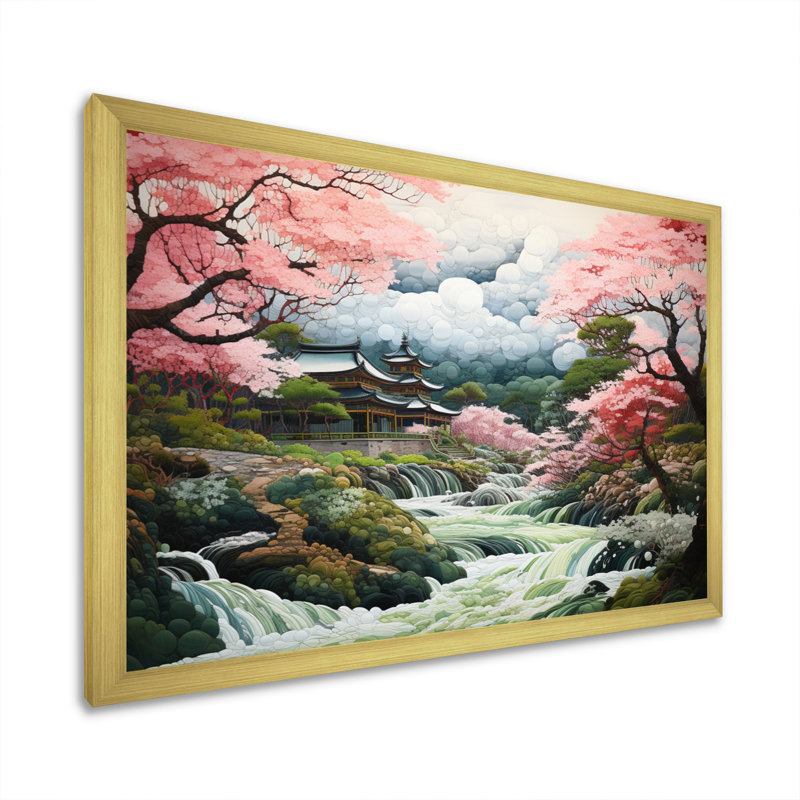 Asian Art Zen Garden III - impression, H 24 po x l 32 po x P 1 po, Encadrement doré