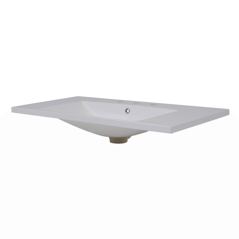 Lavabo de salle de bain 36 po x 18 po à 3 trous avec entraxe 8 po, comptoir de salle de bain en résine avec trop-plein, vasque de salle de bain rectangulaire encastrée