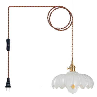 1-Light White Glass Plug in Pendant Light
