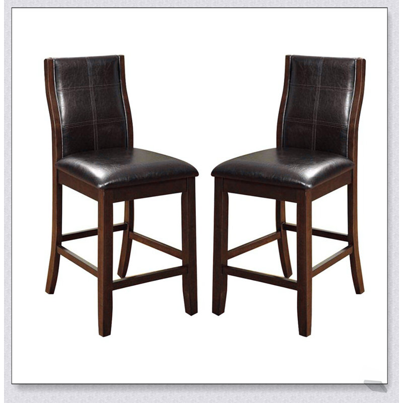 Ensemble de 2 chaises de salle à manger à hauteur de comptoir de style transitionnel à haut confort avec dossier incurvé unique et assise rembourrée en similicuir espresso