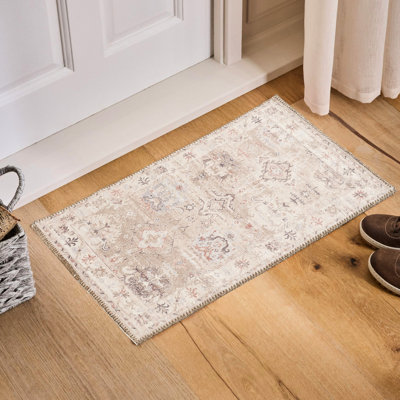 2 pi X 3 tapis de style, motifs d'aspect fait à la main, 100% velours, envers en jute, doux et teint, idéal pour les entrées multicolores avec un design traditionnel, convient sous les meubles