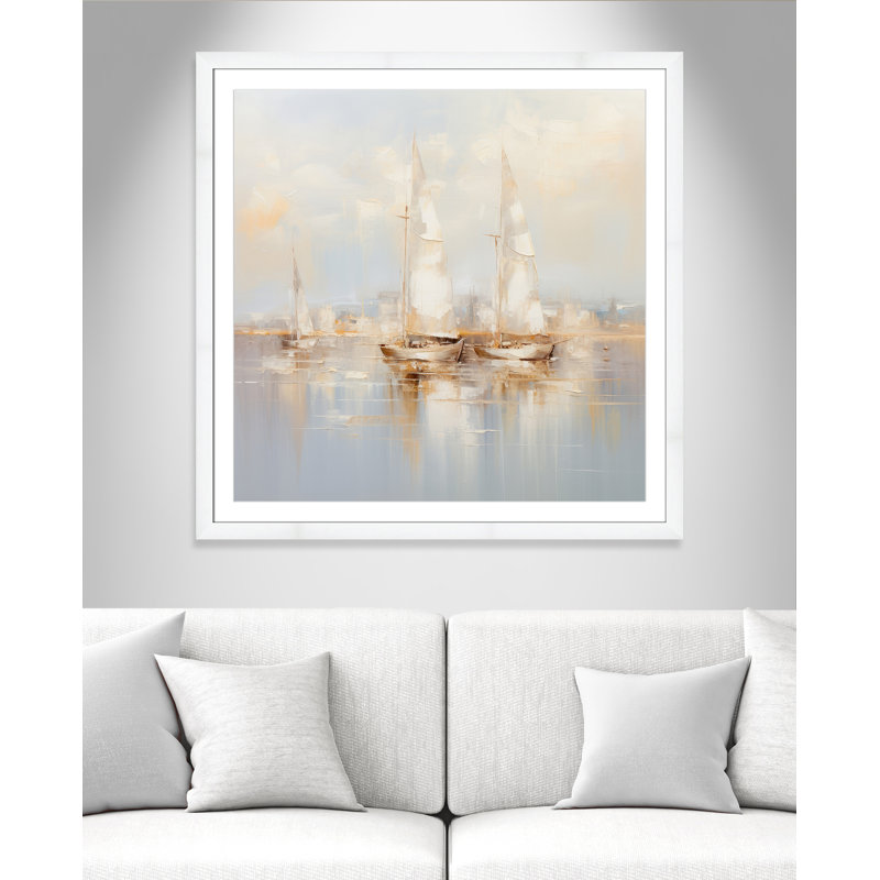 Impression de bateaux dorés II par Lazar Studio, L 42,5 po x H 42,5 po, Imprimé mat, Blanc satiné
