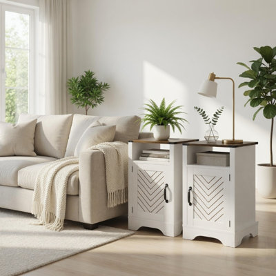 Ensemble de 2 tables de chevet de ferme avec station de charge et rangement, parfait pour un décor moderne et rustique