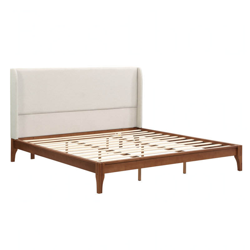 Base de lit plateforme en bois de bambou massif avec tête de lit, Très grand, Beige