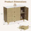 Buffet cannelé de 40 po, armoire de rangement avec tablettes réglables, armoire d'appoint avec tiroirs, conception sans poignée, console multimédia pour le salon, la salle à manger, chêne naturel-130818863