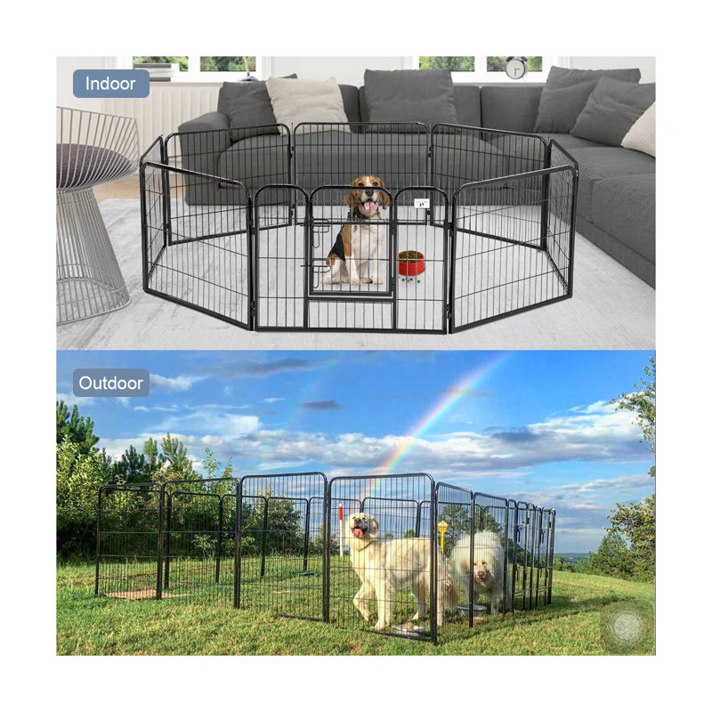 Parc pour chien 8 panneaux pliable en métal pour l'intérieur et l'extérieur avec clôture 32 pouces de hauteur, Noir