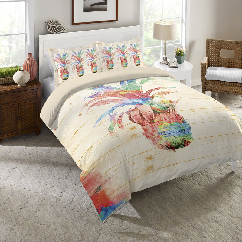 Colorful Pineapple Cotton Machine Woven Abstract Duvet Cover, King Duvet Cover
