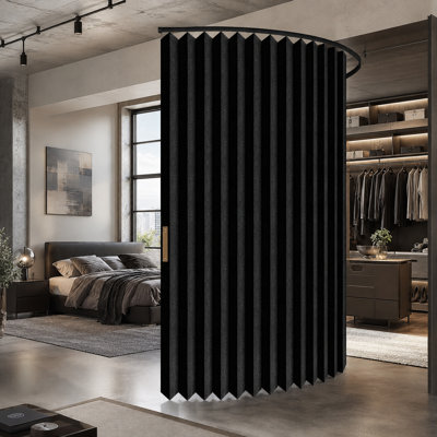 Ensemble de paravent noir ECOMCGEIO avec rail de plafond flexible, comprend un rideau insonorisé et d'intimité pour les chambres, les bureaux ou les portes coulissantes de patio, un panneau l 100 x L 84 po