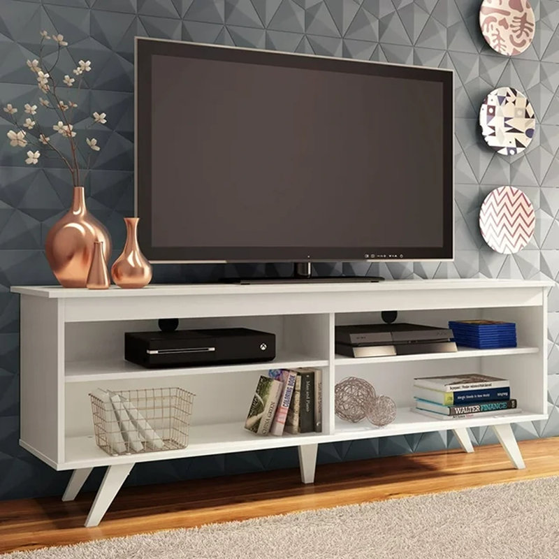 Leyburn TV Stand Entertainment Center with 4 Shelves and Cable Management for 55, 65 Inch TV Media Storage Gaming Media Console Living Room and Bedroom Modern Wooden Television