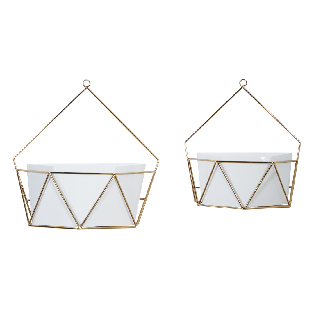 Geometric Gold And White Metal Wall Planters, Set Of 