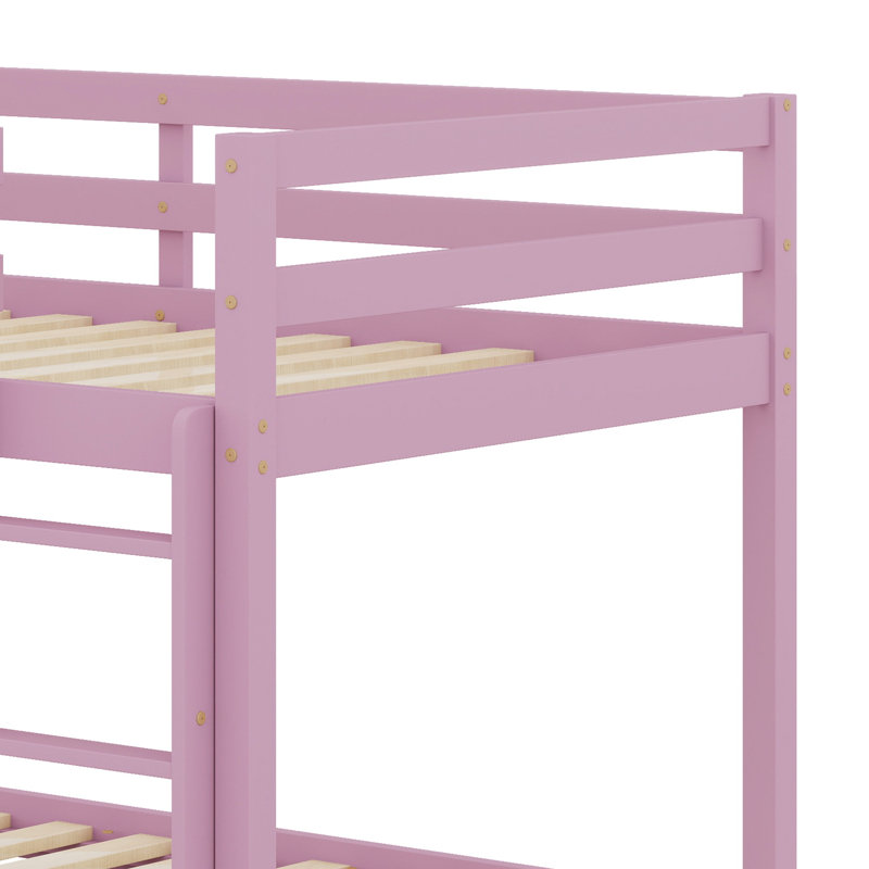 Lit superposé en bois massif avec échelle, Rose