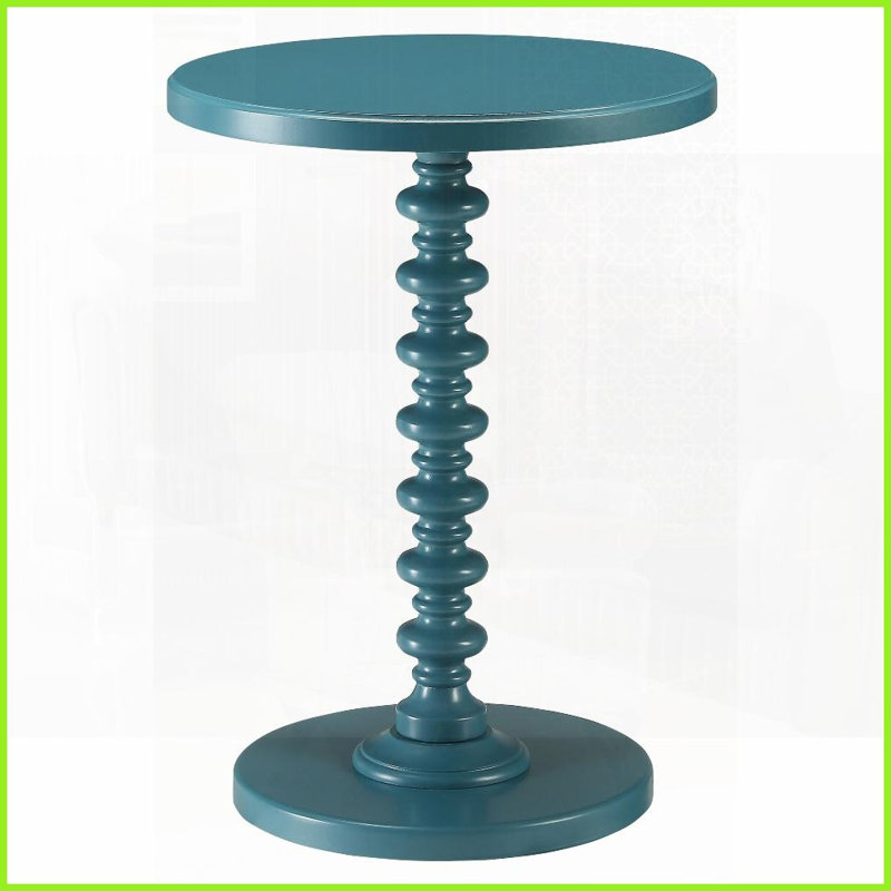 Table basse ronde sarcelle avec piédestal classique - Économie d'espace et bois massif Panneau de fibres à densité moyenne pour salon / salle à manger fonctionnel