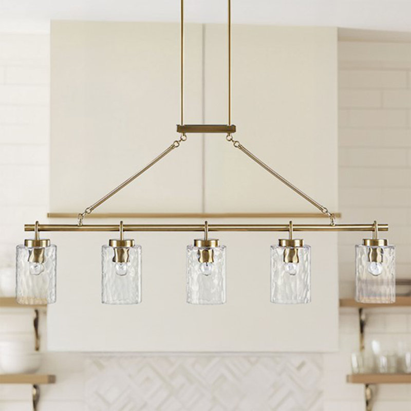 Lustre linéaire à 5 lumières avec abat-jour en verre texturé