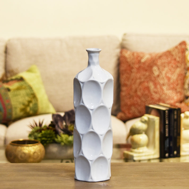 Eaglin Table Vase, 14" H x 4.75" W x 4.75" D, White