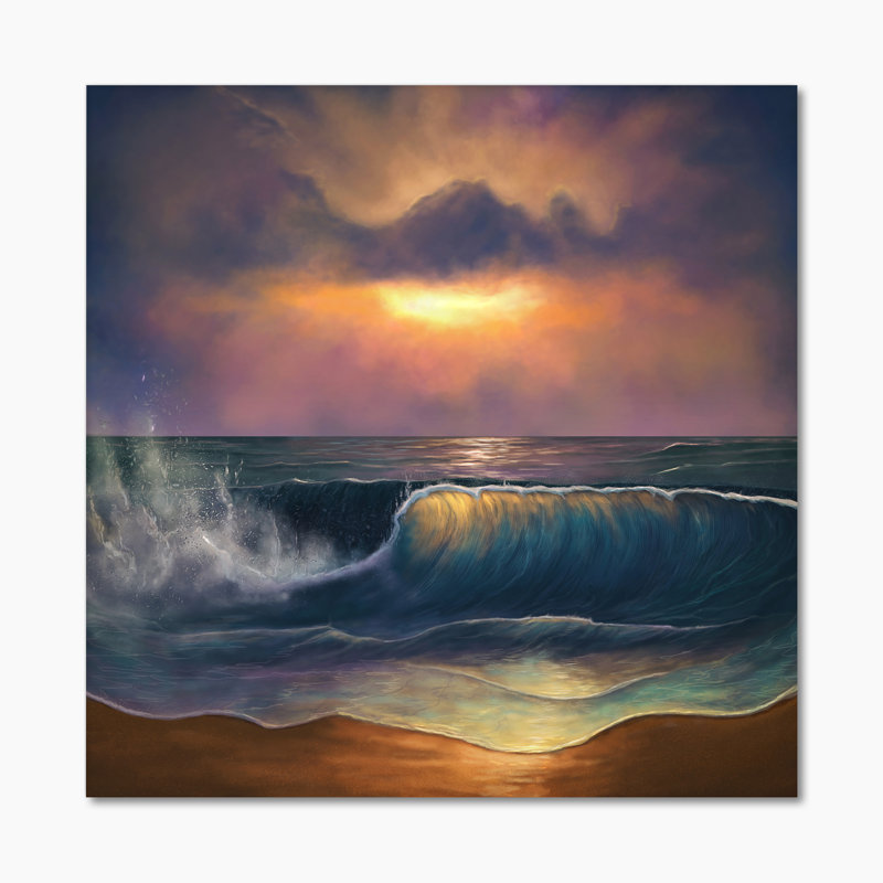 Vagues de l'océan au lever du soleil - On, H 16 po x l 16 po x P 1 po, Toile tendue