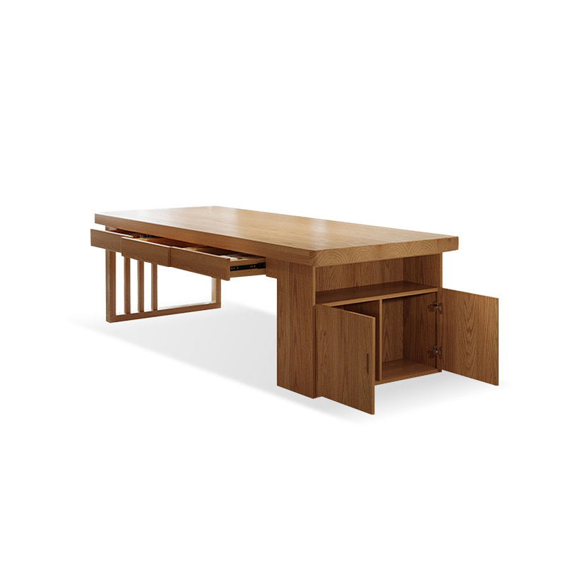 Brown Rectangular Solid Wood with 6 drawers desk, 29.53" H x 62.99" W x 27.56" D