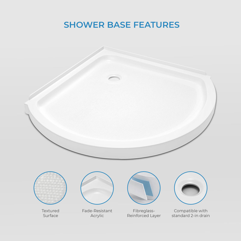 Ensemble de douche d'angle arrondi Breeze 40 po L x 40 po l x 77 po H, noir mat, porte coulissante, parois et receveur dépolis