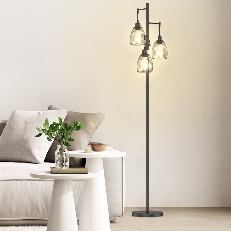 Lampe sur pied à branches 70 "avec 3 ampoules Milene incluses, Noir