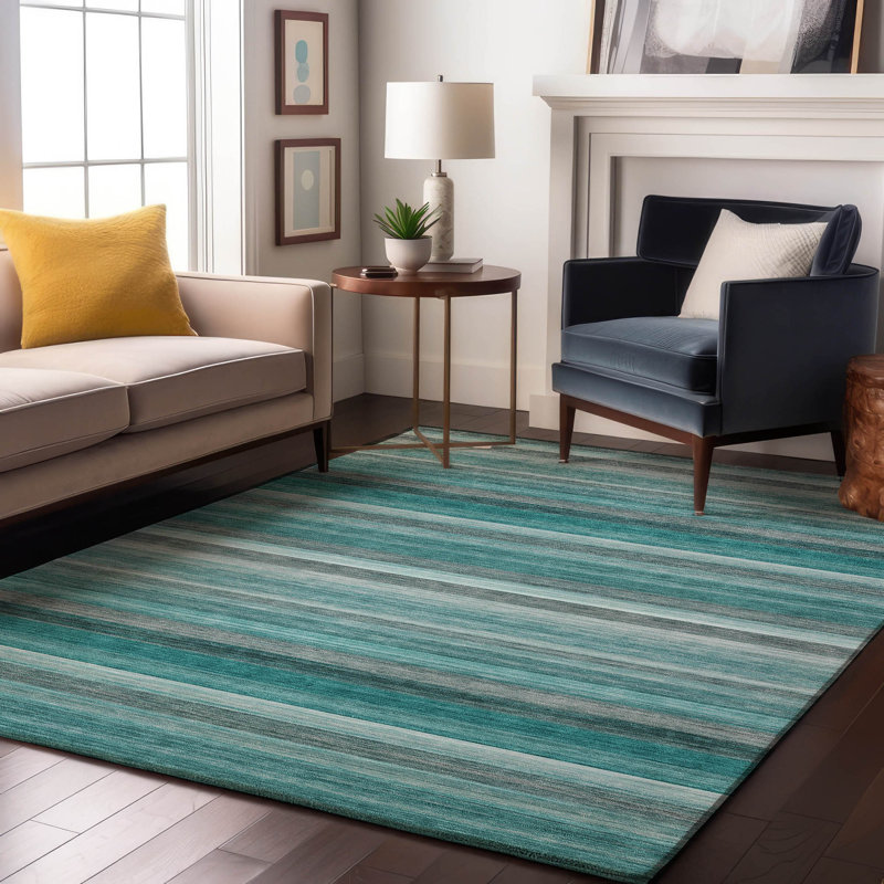 Tapis bleu sarcelle lavable à la machine Cerrito AMF535 Cerrito, Rectangle 10 pi x 14 pi