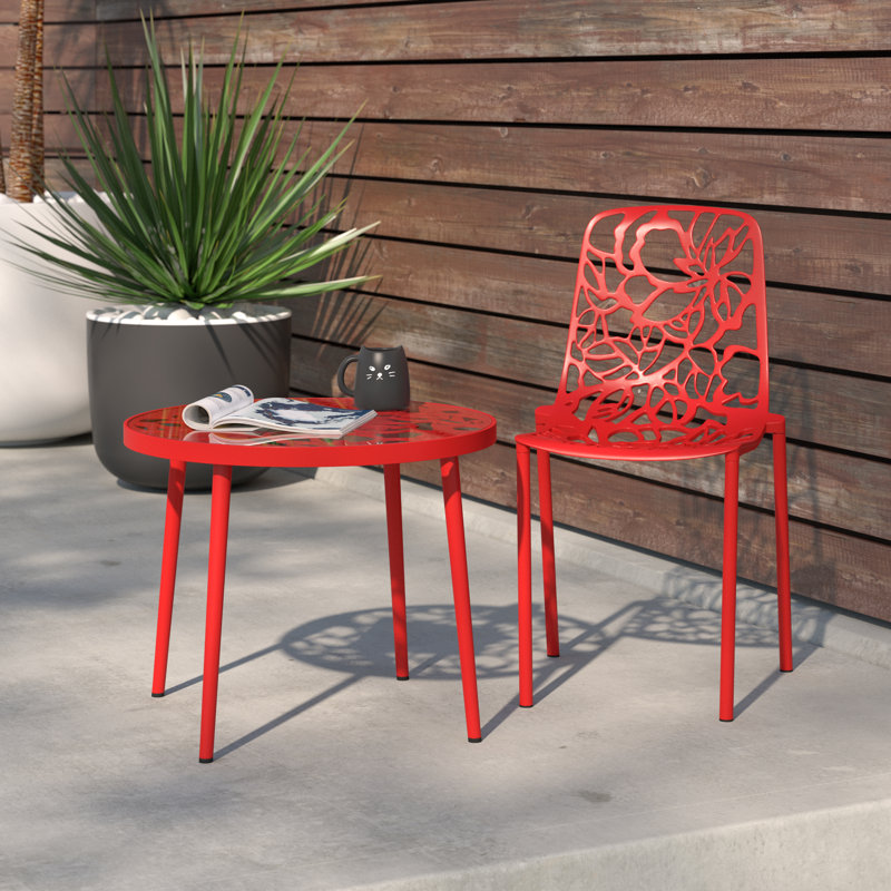 Chaises de salle à manger d'extérieur en aluminium Rabia, chaise d'appoint à découpes florales modernes pour patio, jardin et balcon, meubles de salle à manger empilables en métal, résistant à la rouille et aux rayons UV, entièrement assemblé