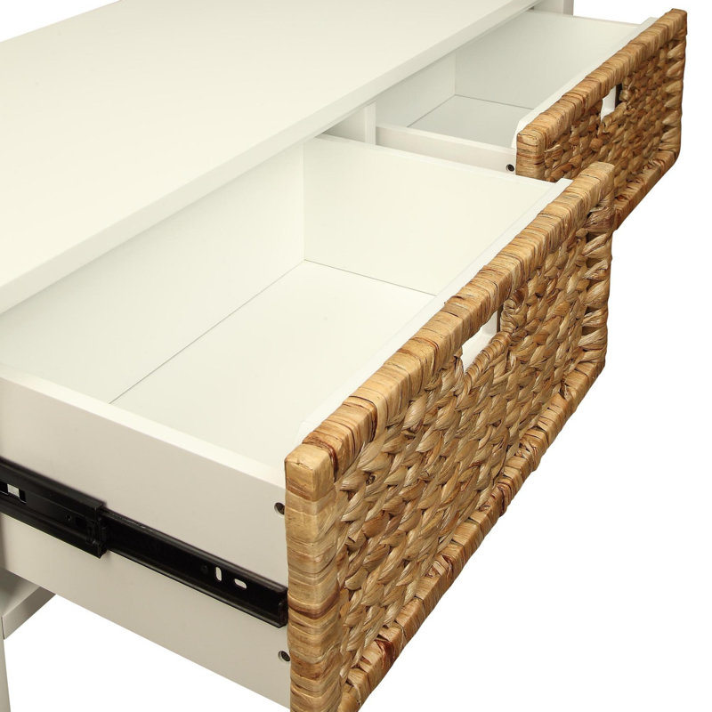 Console à 2 paniers avec tablette ouverte Lakendra, Blanc, H 32 po x l 44 po x P 16 po