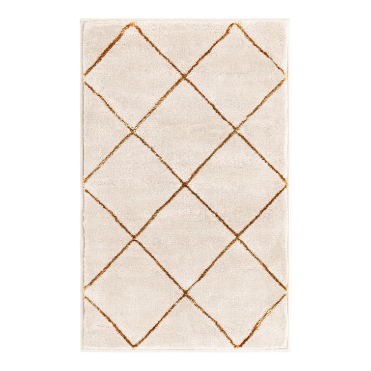 Latitude Run® Checks Nikica Rug White and Gold