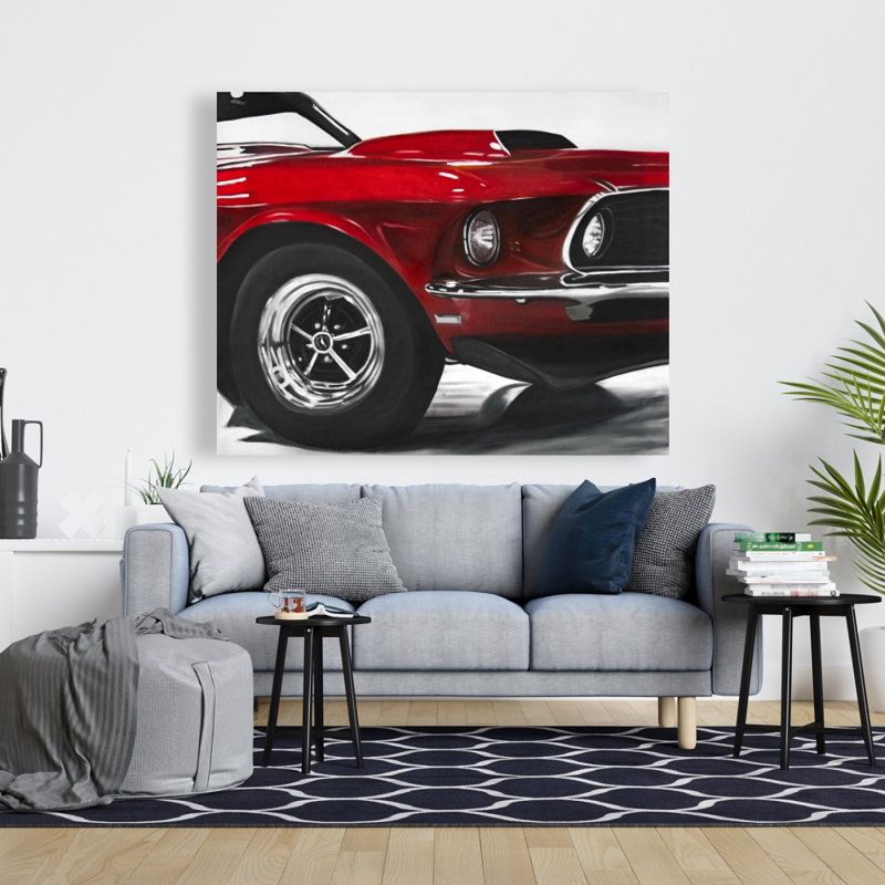 Classic Red Car - Hyperrealist Red Canvas for Home Decor