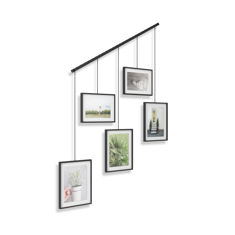 Exhibit Metal Ledge Picture Frame with Brackets – Set of 5, Black