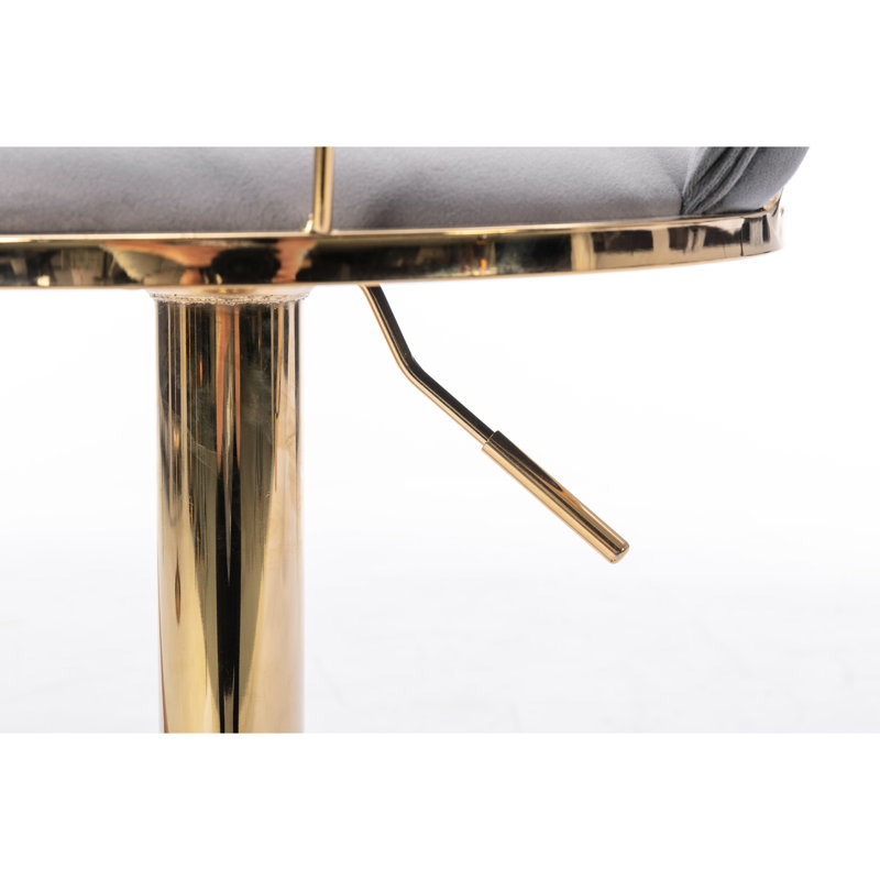 Ensemble de 2 tabourets de bar, revêtement en velours gris, piètement et repose-pieds, hauteur réglable, design élégant, couleurs variées, pivotants et réglables en hauteur, option d'assise moderne