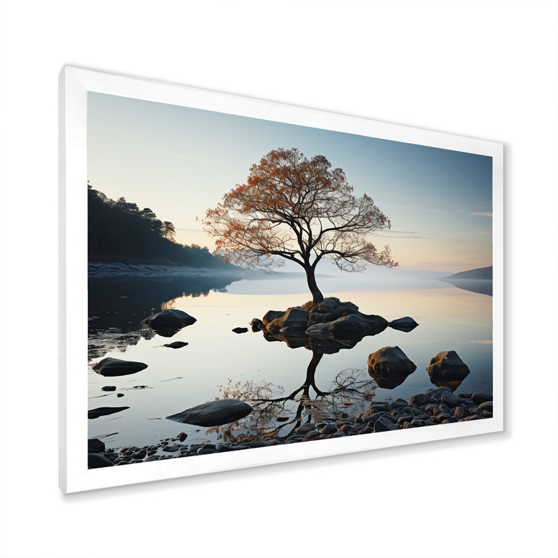 Lakeside Nature Serenity, Cadre simple blanc, H 16 po x l 32 po x P 1 po