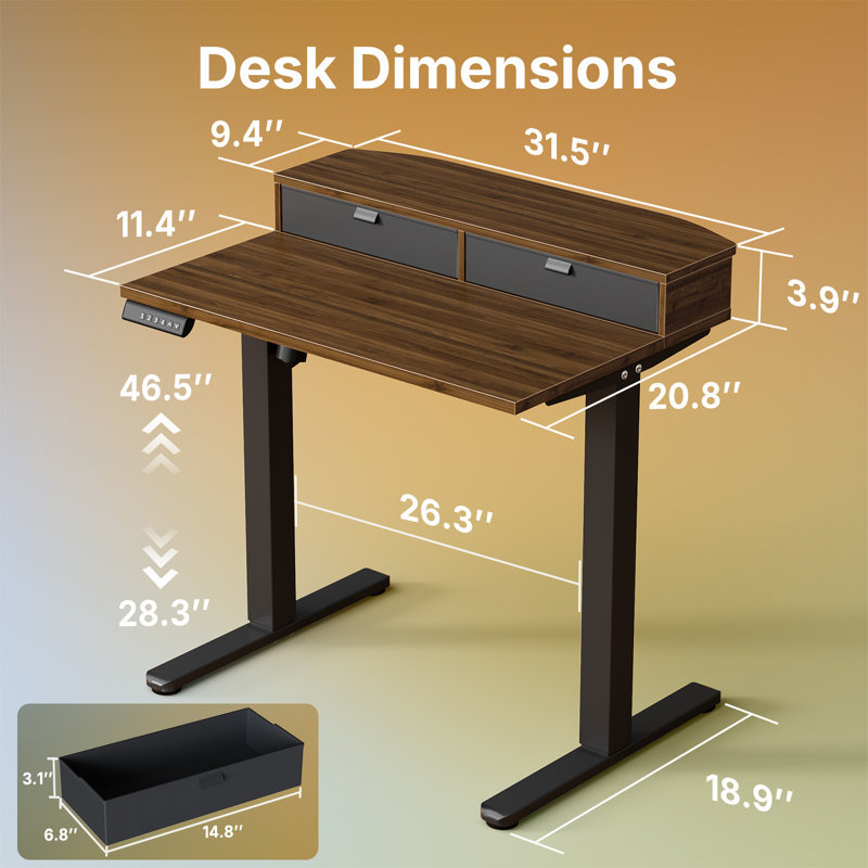 Electric Standing Desk With 2 Drawers, C-Clamp Mount Compatible, Height Adjustable Sit Stand Desk, 4 Memory Presets