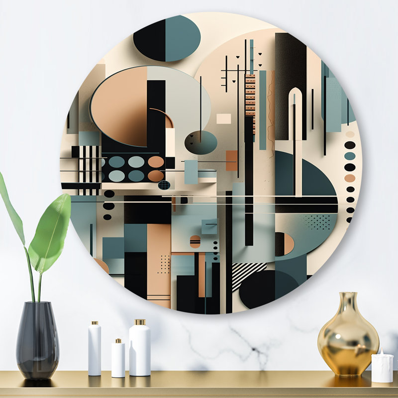 «Blue and Black Symmetry In Motion I», art mural rond géométrique abstrait sur métal, H 29 po x l 29 po x P 1 po